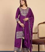 Purple silk blend embroidered palazzo set