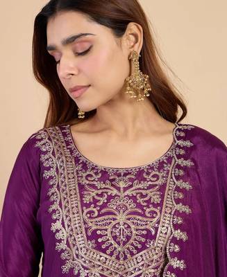 Purple silk blend embroidered palazzo set 4