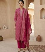 Rani-pink cotton hand embroidery kurta set