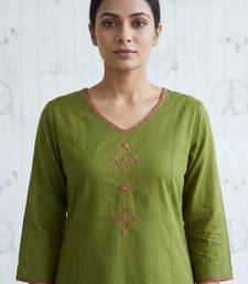 Green cotton hand embroidery kurta set