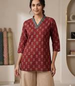 Maroon cotton hand embroidery kurta set