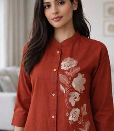 Dark-orange cotton embroidered kurta set