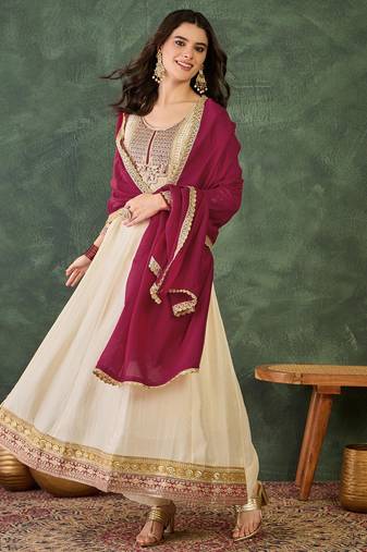 Cream silk embroidered
