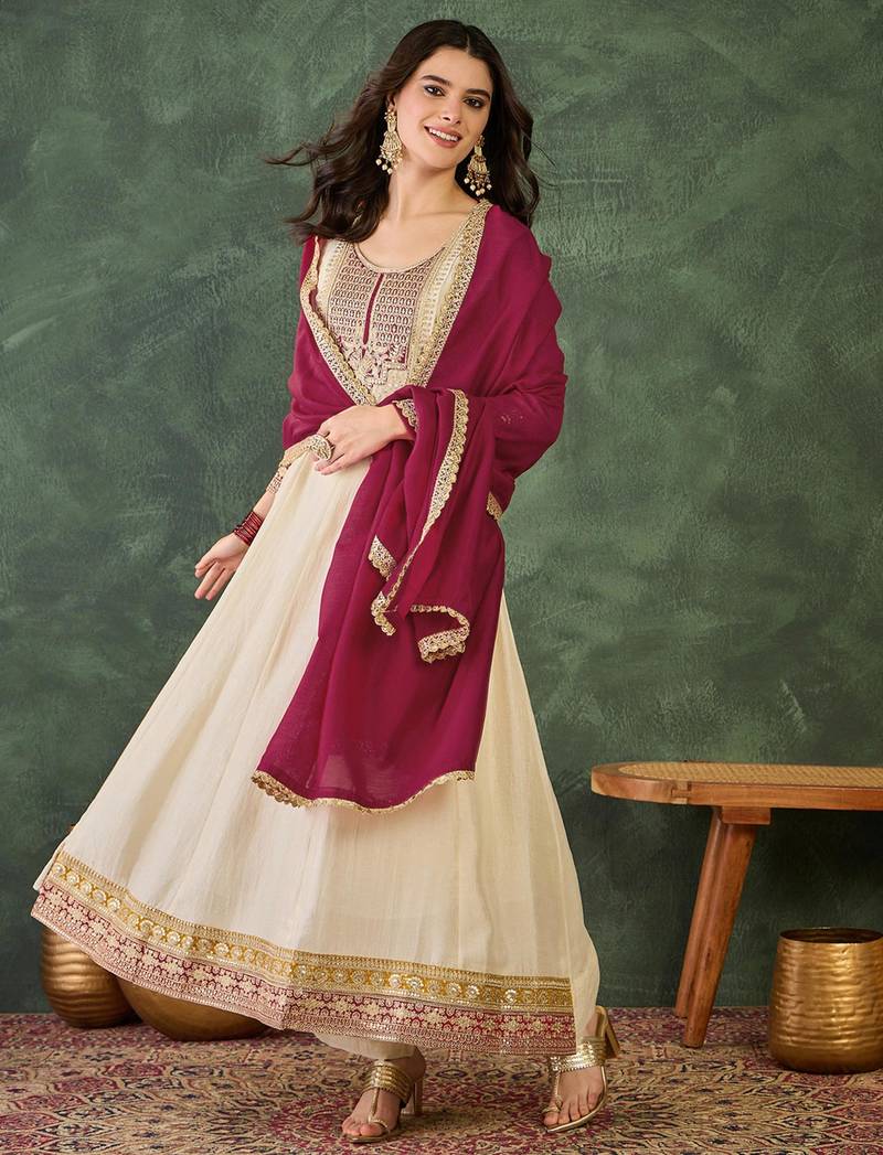 Cream silk embroidered