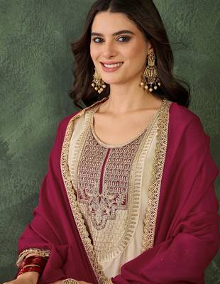 Cream silk embroidered 4