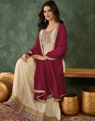 Cream silk embroidered 5