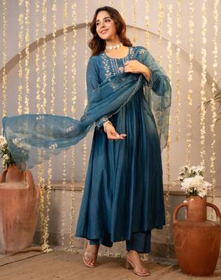 Light-blue chanderi silk embroidered 2