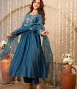 Light-blue chanderi silk embroidered