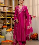Rani-pink viscose embroidered