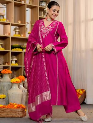 Rani-pink viscose embroidered 2