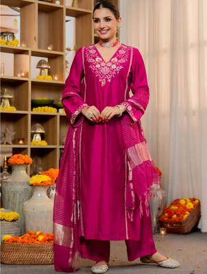 Rani-pink viscose embroidered 5