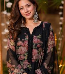Black faux georgette embroidered