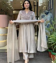 Grey cotton embroidered