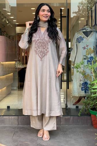 Grey cotton embroidered