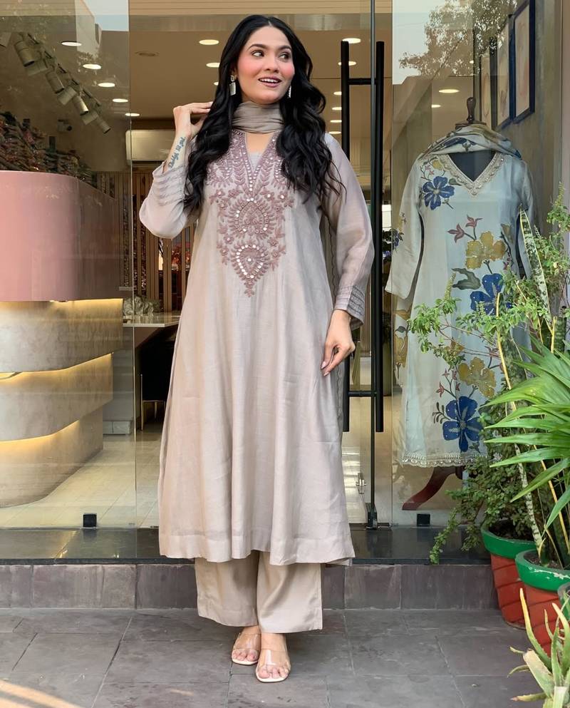 Grey cotton embroidered