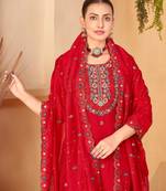 Red viscose embroidered kurta set