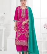 Dark-rani-pink viscose rayon embroidered salwar kameez