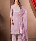 Lavender georgette embroidered kurta set