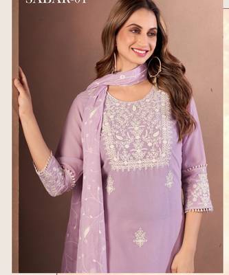 Lavender georgette embroidered kurta set 2