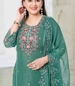 Green shimmer embroidered kurta set