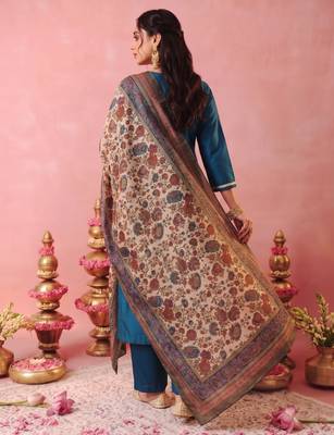 Dark-blue pure silk embroidered 4