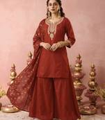Dark-orange silk embroidered