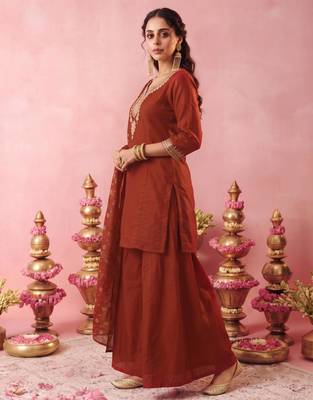 Dark-orange silk embroidered 5