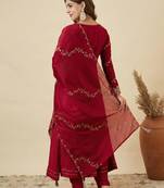 Maroon silk embroidered