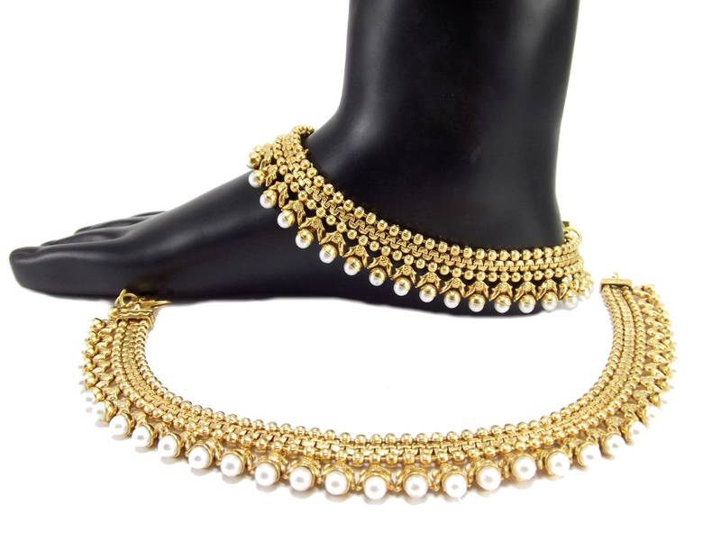 Jodha style pearl gold plated new fashion jewelry bridal anklet payal
