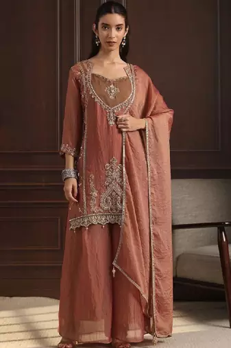 Women ethnic motifs embroidered regular kurta with palazzos & with dupatta