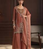 Women ethnic motifs embroidered regular kurta with palazzos & with dupatta