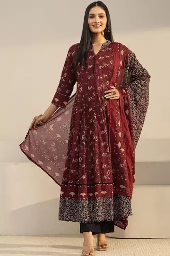 Women ethnic motifs printed regular kurta with trousers & with dupatta