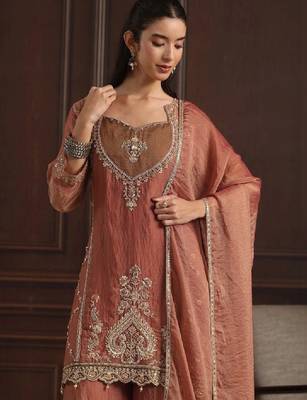 Women ethnic motifs embroidered regular kurta with palazzos & with dupatta 2
