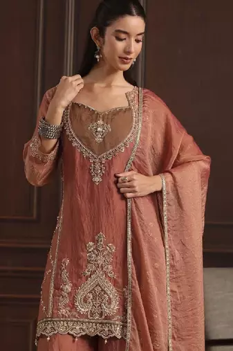 Women ethnic motifs embroidered regular kurta with palazzos & with dupatta