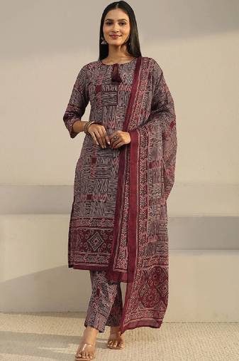 Women printed regular kurta with trousers & with dupatta