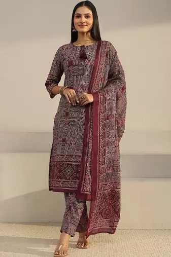 Women printed regular kurta with trousers & with dupatta