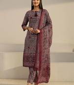 Women printed regular kurta with trousers & with dupatta