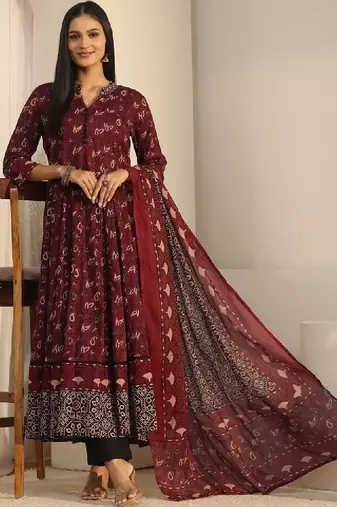 Women ethnic motifs printed regular kurta with trousers & with dupatta