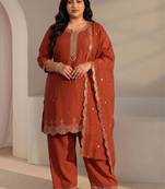 Women ethnic motifs embroidered regular chanderi silk kurta with trousers & with dupatta
