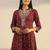Women ethnic motifs printed regular thread work kurta with trousers & with dupatta