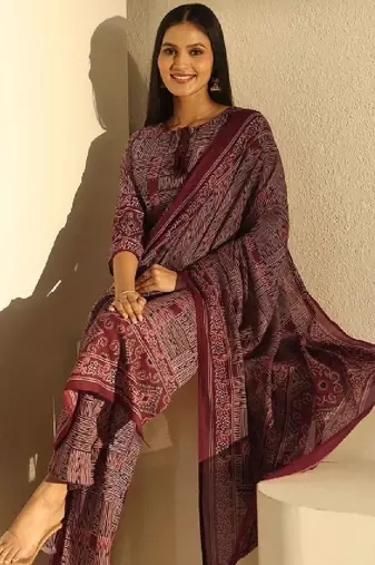 Women printed regular kurta with trousers & with dupatta