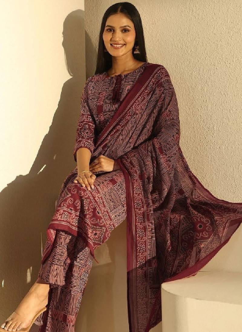 Women printed regular kurta with trousers & with dupatta