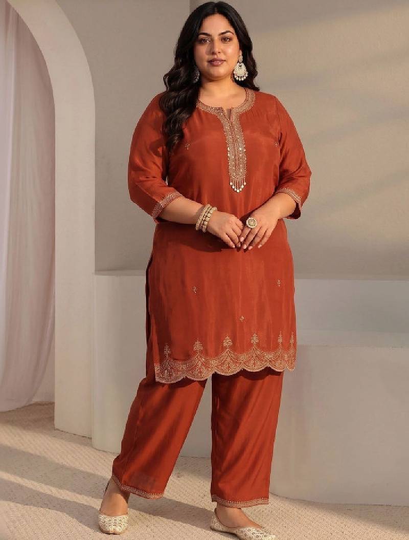 Women ethnic motifs embroidered regular chanderi silk kurta with trousers & with dupatta