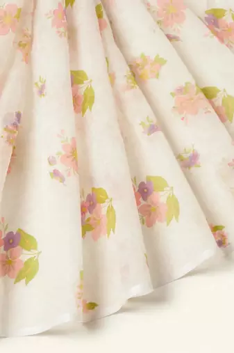 White linen printed zari work saree with blouse