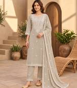 Beige chanderi readymade suit with embroidery & butti work
