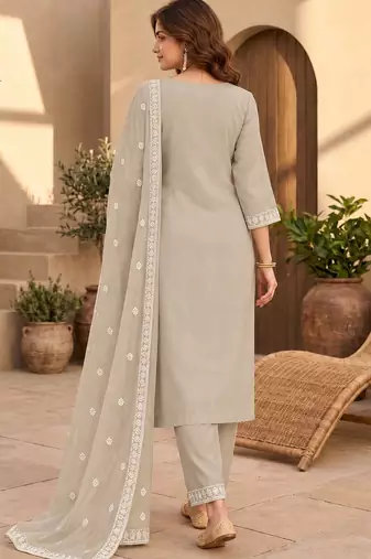 Beige chanderi readymade suit with embroidery & butti work