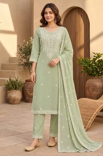 Pista chanderi readymade suit with embroidery & butti work