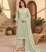 Pista chanderi readymade suit with embroidery & butti work