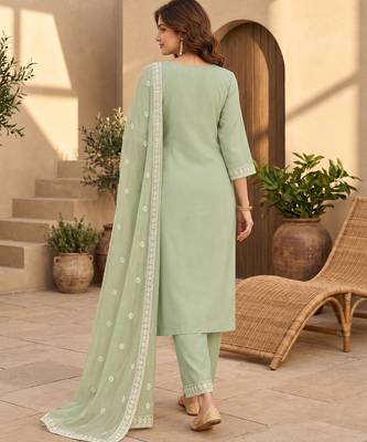 Pista chanderi readymade suit with embroidery & butti work 3