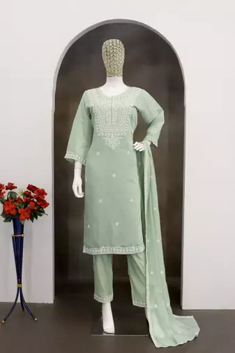Pista chanderi readymade suit with embroidery & butti work